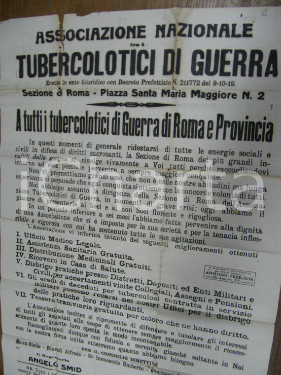 1919 ROMA progressi TUBERCOLOTICI DI GUERRA manifesto