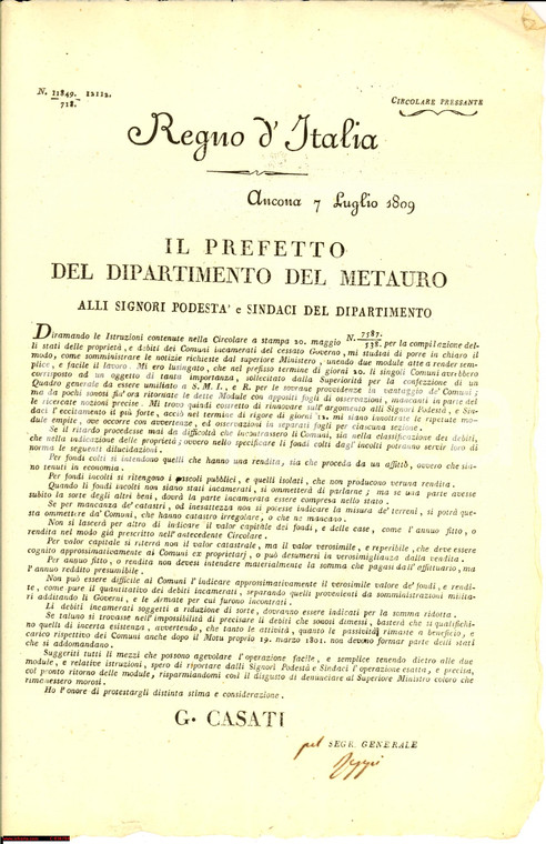 1809 ANCONA Dipartimento Metauro - Censimento poderi