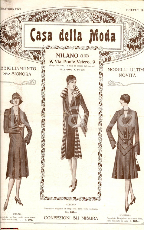 1929 MILANO CASA DELLA MODA Catalogo abbigliamento donna estate *ILLUSTRATO