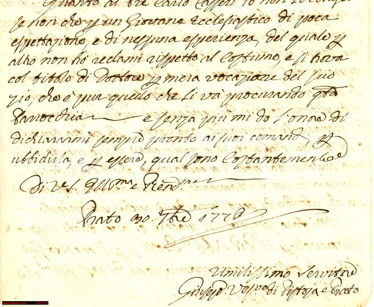 1779 Lettera di relazione  Vescovo Pistoia e Prato