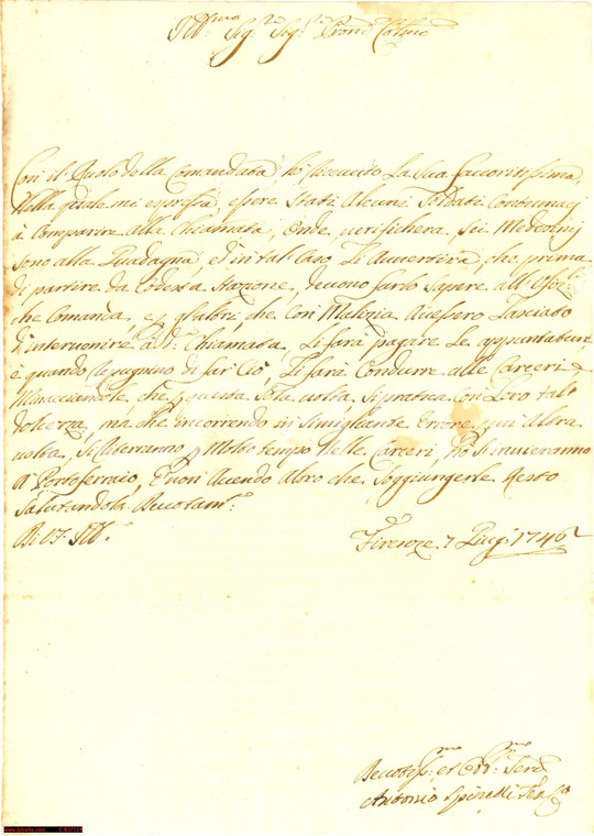 1746 Invio disertori a Portoferraio - manoscritto