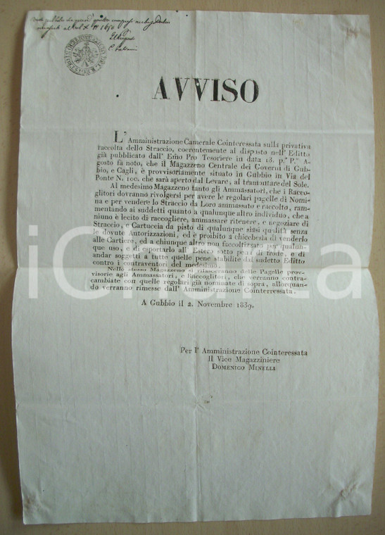 1839 GUBBIO (PG) Magazzino per raccolta dello Straccio