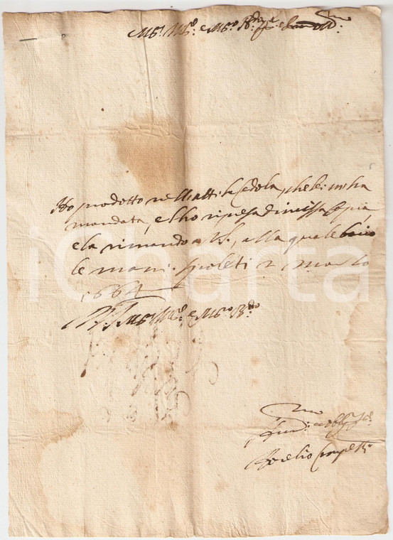 1664 SPOLETO (PG) Aurelio CAMPELLI registra una cedola *Lettera manoscritta