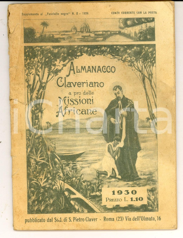1930 ROMA Almanacco CLAVERIANO a favore delle missioni africane *DANNEGGIATO