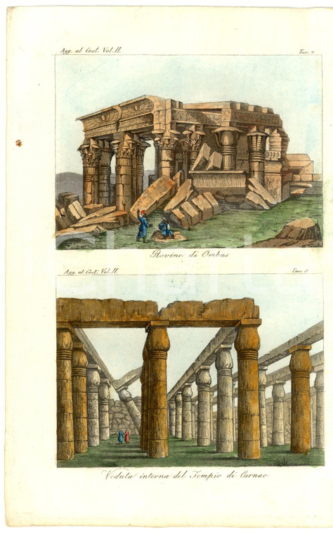 1834 EGITTO Rovine OMBAS Tempio di CARNAC Col. a mano