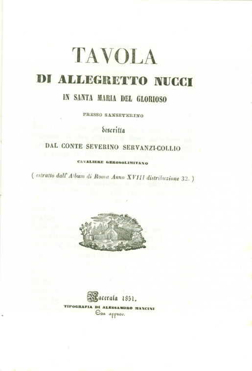 1851 Severino SERVANZI COLLIO Tavola Allegretto NUCCI Santa Maria del Glorioso