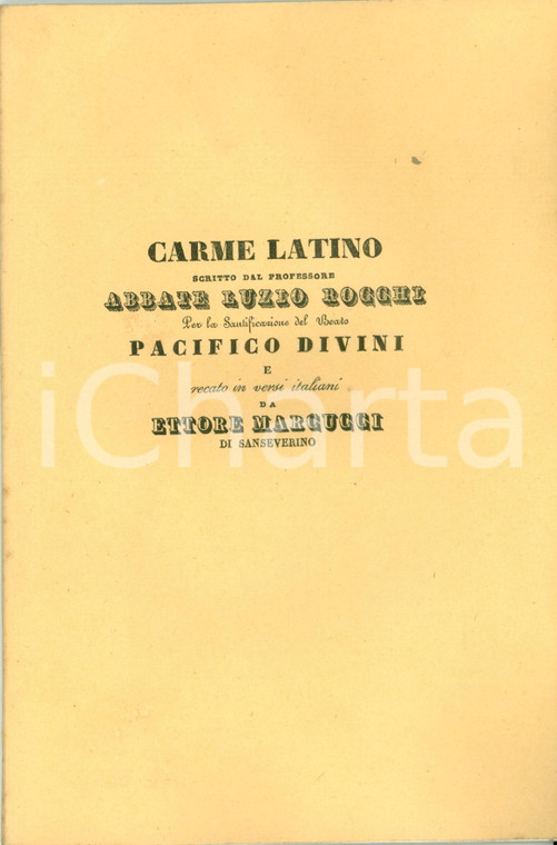 1840 SAN SEVERINO MARCHE (MC) Ettore MARCUCCI Carme latino per Pacifico DIVINI