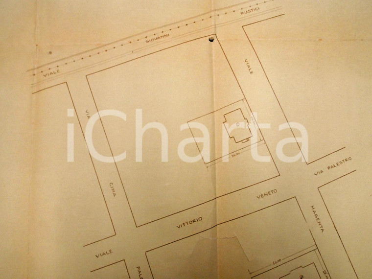 1935 ca PARMA Planimetria urbana - Area viale Giovanni RUSTICI 48 x 40 cm