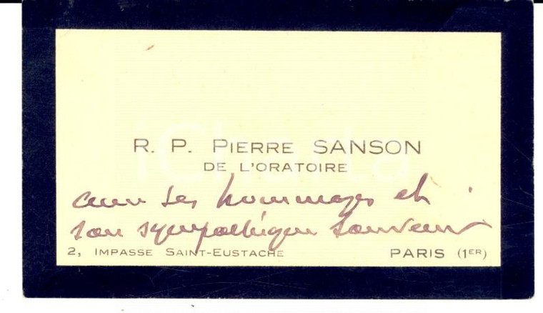 1930 ca PARIS Carte de visite père Pierre SANSON de l'Oratoire *Autographe