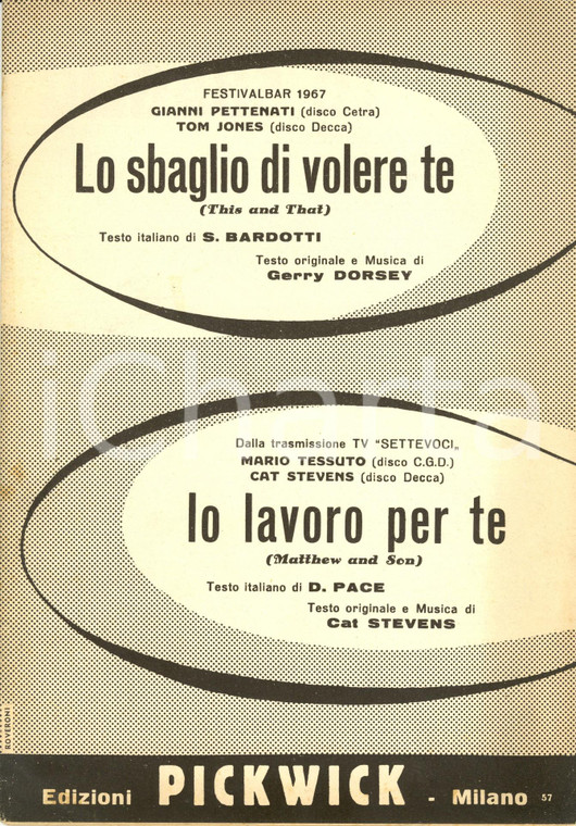 1967 DORSEY-BARDOTTI Lo sbaglio di volere te - STEVENS-PACE Io lavoro per te