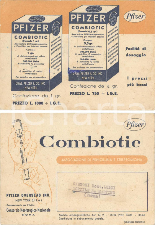 1940 ROMA Consorzio Neoterapico Naz. PFIZER COMBIOTIC