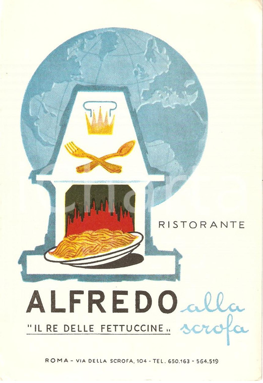 1975 ca ROMA Ristorante ALFREDO ALLA SCROFA Re delle fettuccine ILLUSTRATA FG NV