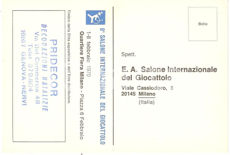 1970 MILANO 8° Salone Internazionale del Giocattolo *Cartolina FG NV