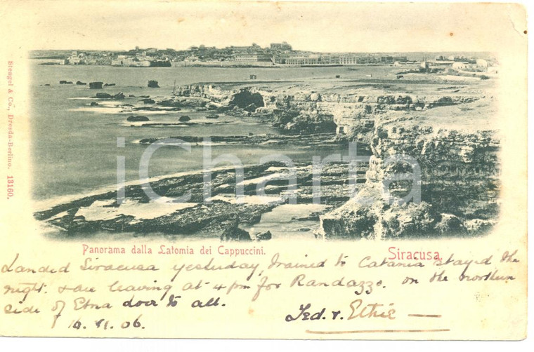 1906 SIRACUSA Panorama dalla LATOMIA dei CAPPUCCINI *Cartolina FP VG