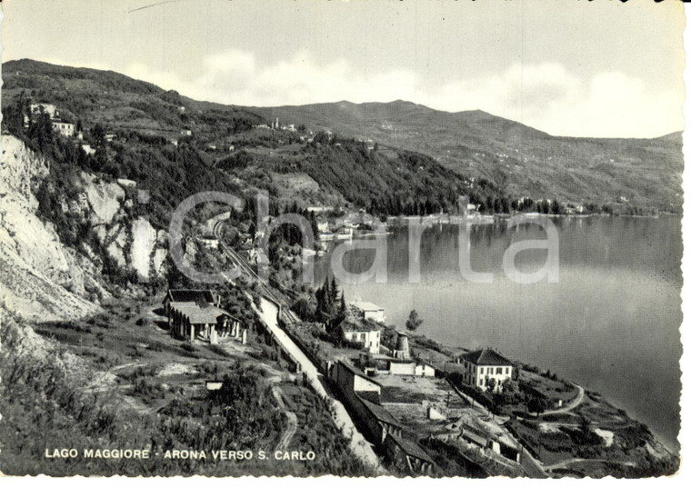 1952 ARONA (NO) Veduta panoramica LAGO MAGGIORE verso SAN CARLO *FG VG