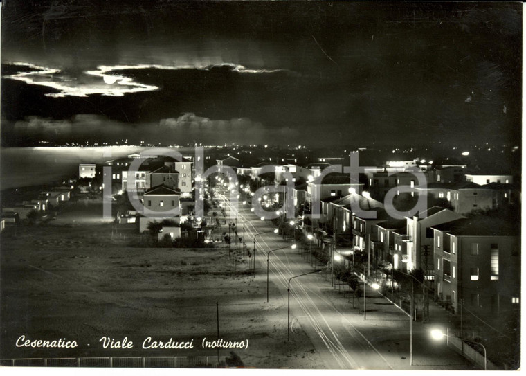 1959 CESENATICO (FC) Veduta di Viale CARDUCCI in notturno *Cartolina FG VG