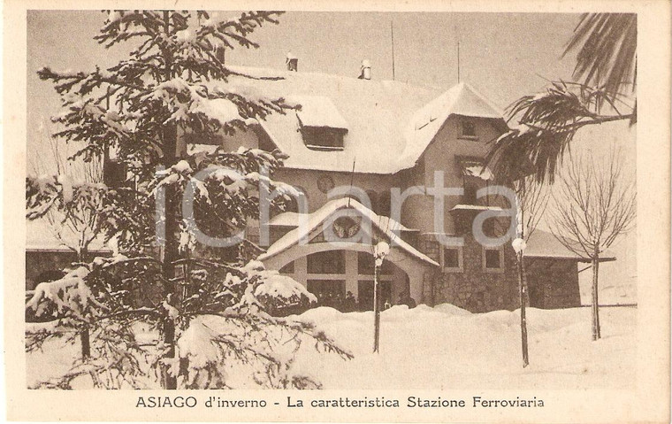 1940 ca ASIAGO (VI) Stazione ferroviaria innevata ANIMATA *Cartolina FP NV