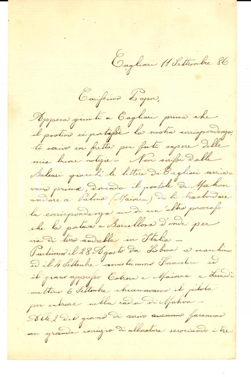 1886 CAGLIARI REGIA MARINA Vittorio TORNIELLI esegue tiri al cannone *Autografo