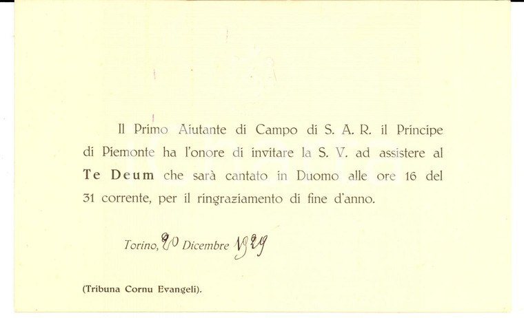 1929 DUOMO DI TORINO Canto del Te Deum per la fine dell'anno *Invito