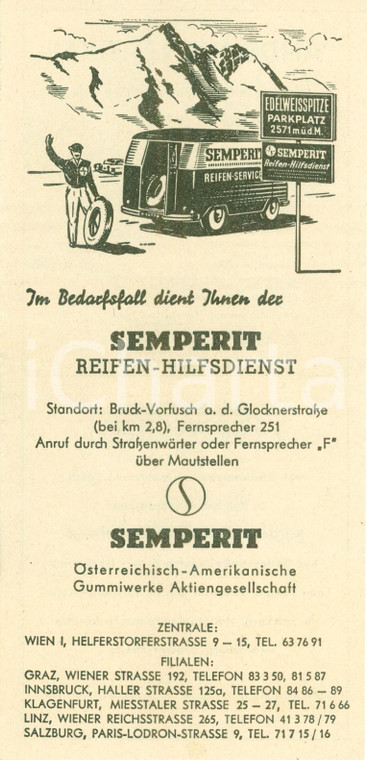 1950 ca GROSSGLOCKNER-HOCHALPENSTRASSE Pneumatici SEMPERIT Pieghevole ILLUSTRATO