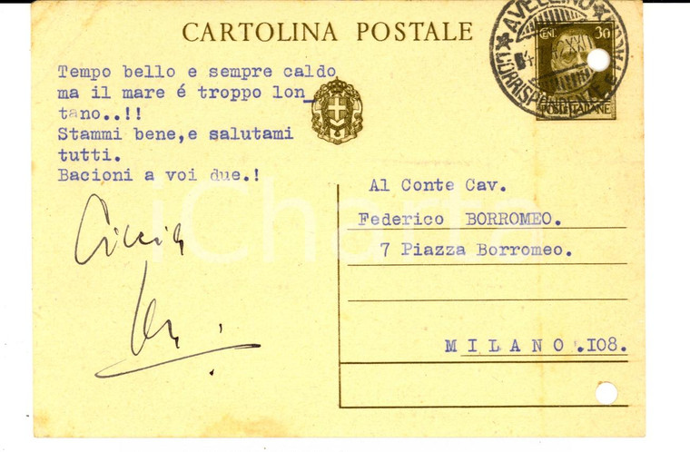 1942 WW2 Vittorio Emanuele BORROMEO ARESE sogna la licenza *Autografo FG VG