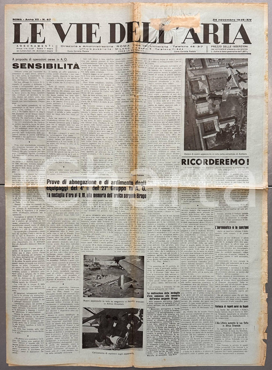 1935 LE VIE DELL'ARIA Aviazione italiana in guerra in ETIOPIA *Giornale