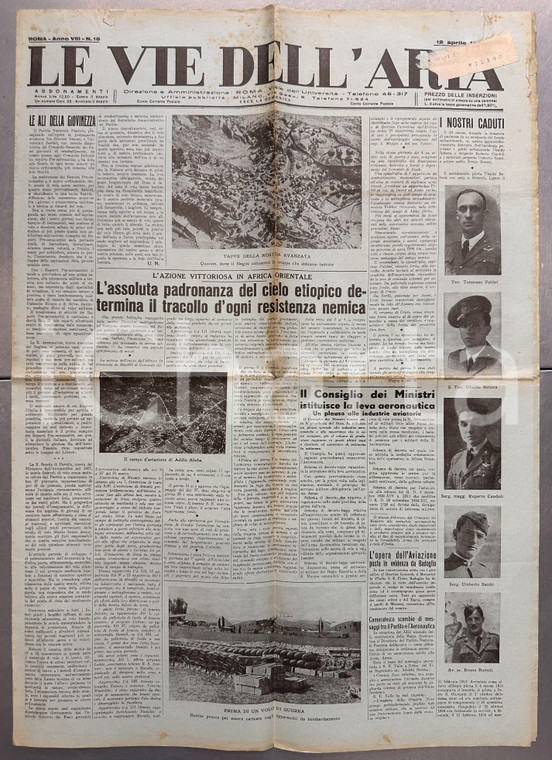 1936 LE VIE DELL'ARIA Aviazione Italiana domina cieli d'ETIOPIA *Giornale