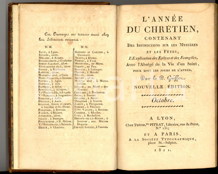 1811 Henri GRIFFET L'ANNEE DU CHRETIEN - Octobre *Ed. PITRAT - LYON