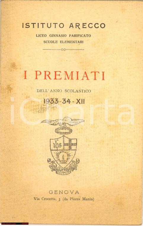 1934 GENOVA ISTITUTO ARECCO premiazioni - libretto