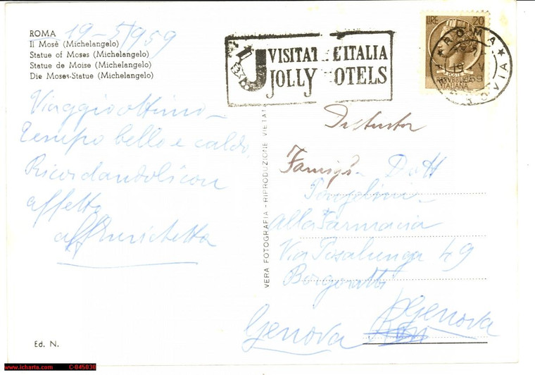 1959 JOLLY HOTELS Cartolina TIMBRO PARLANTE