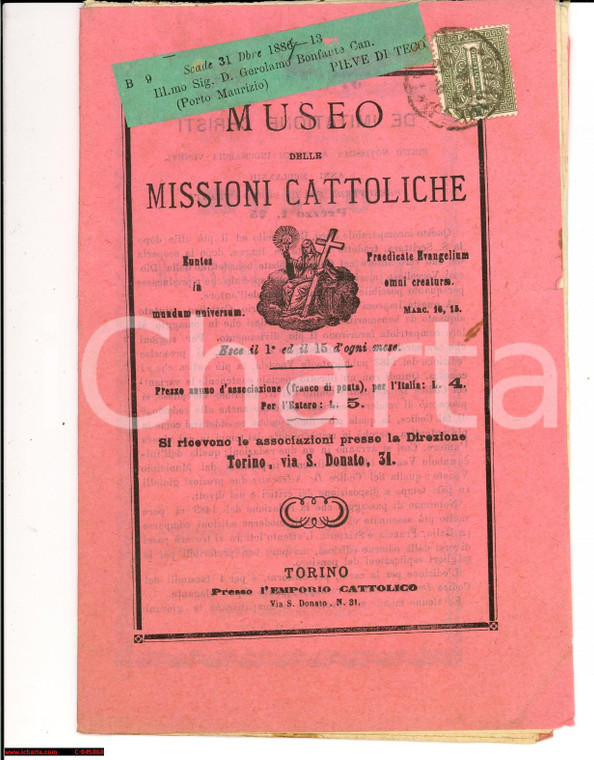1887 Torino, MUSEO delle missioni cattoliche, VIAGGIATA
