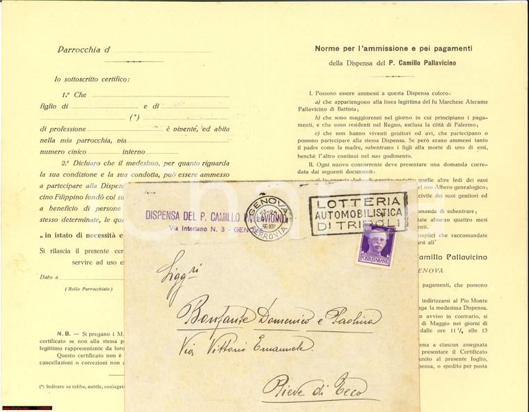 1936 Genova. Dispensa per poveri P. Camillo Pallavicino