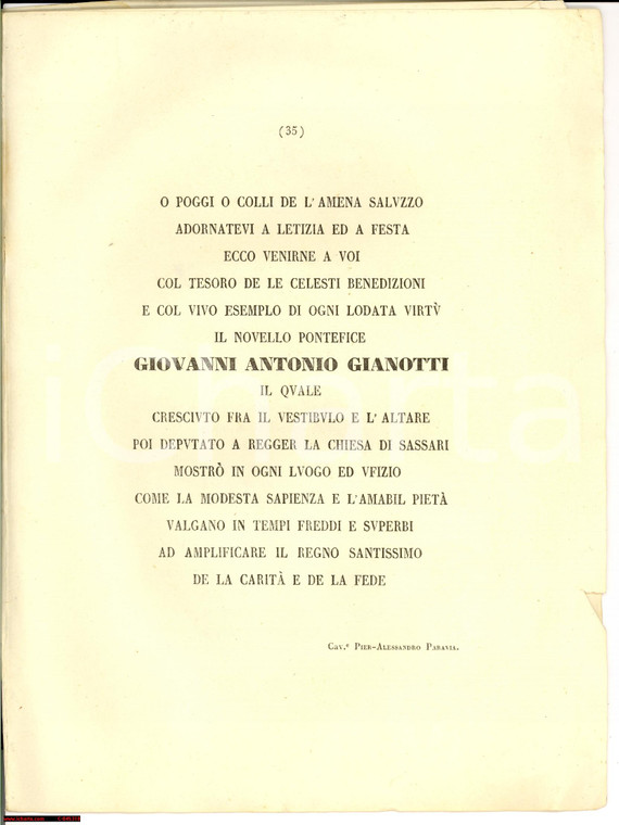 1840 circa PIER ALESSANDRO PARAVIA ode a SALUZZO