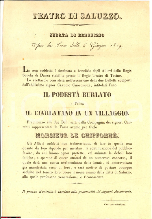 1829 SALUZZO Serata per allievi Regia Scuola di Danza