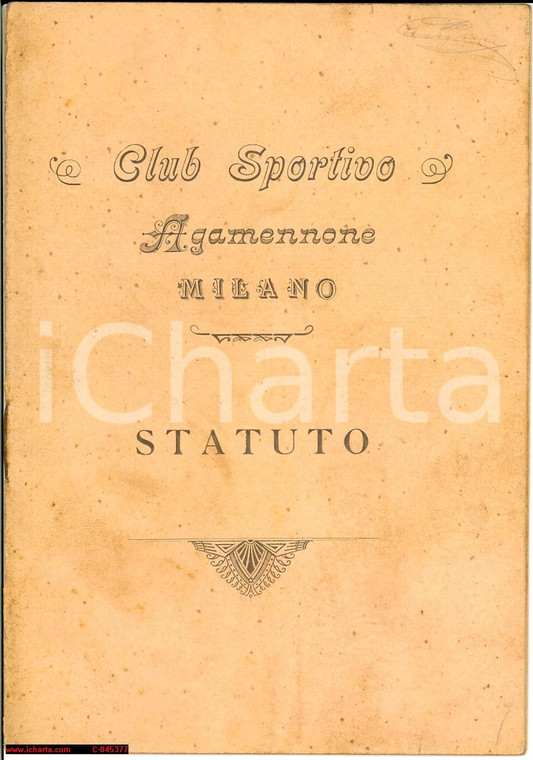 1907 MILANO Club sportivo AGAMENNONE statuto