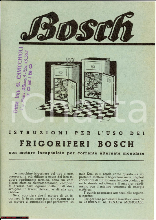 1950 ca Frigoriferi BOSCH istruzioni per l'uso