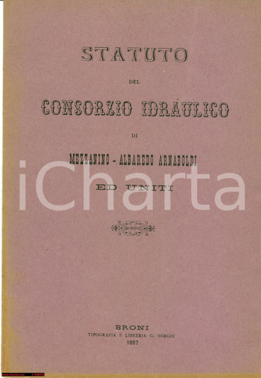 1887 MEZZANINO PV Statuto consorzio idraulico ALBAREDO
