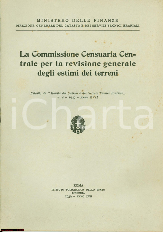 1939 Commissione CENSUARIA Centrale Arrigo SERPIERI