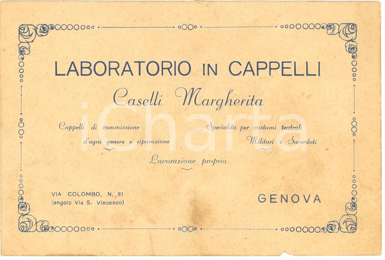 1920 ca GENOVA Laboratorio cappelli CASELLI Margherita