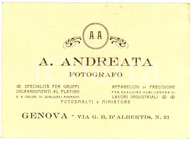 1925 GENOVA Biglietto fotografo A. ANDREATA