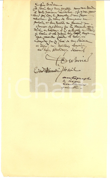 1923 PARIS Léon COUTURIER annonce portrait AUTOGRAPH