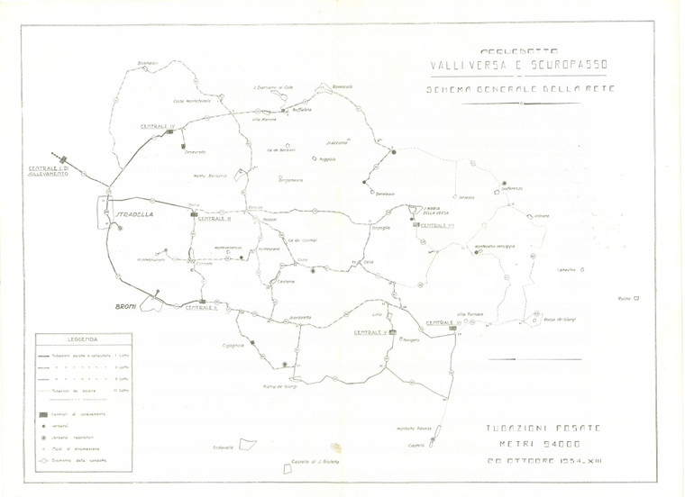1934 PORTALBERA (PV) Schema acquedotto VALLI VERSA e SCUROPASSO