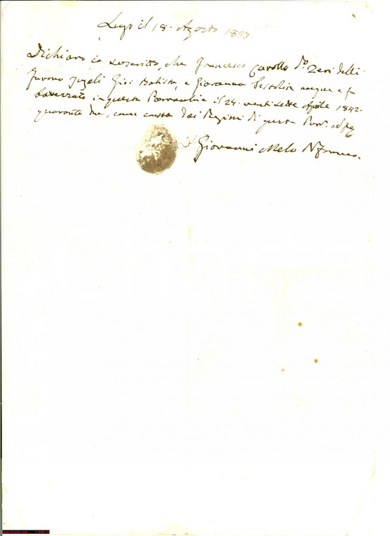 1857 LUGO (RA) certificato battesimo Francesco CAROLLO