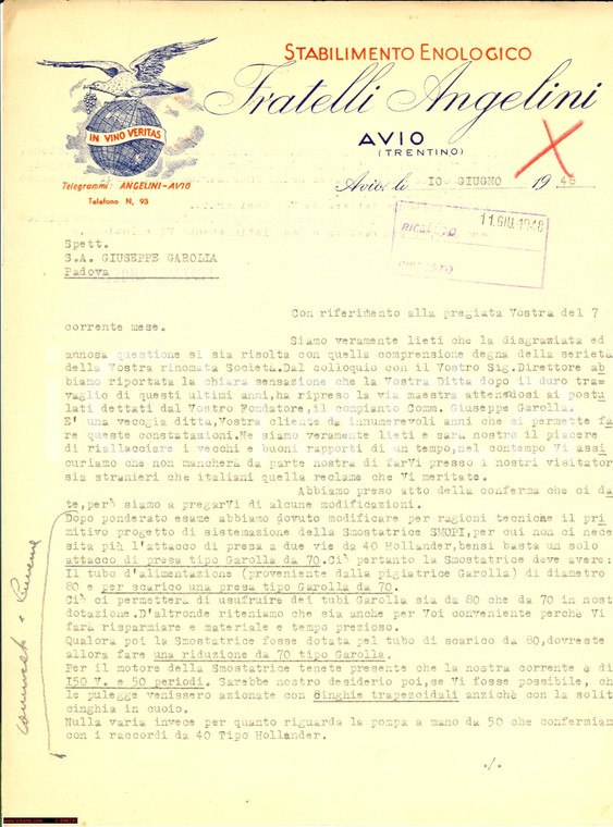 1948 AVIO (TN) Stabilimento enologico F.lli ANGELINI