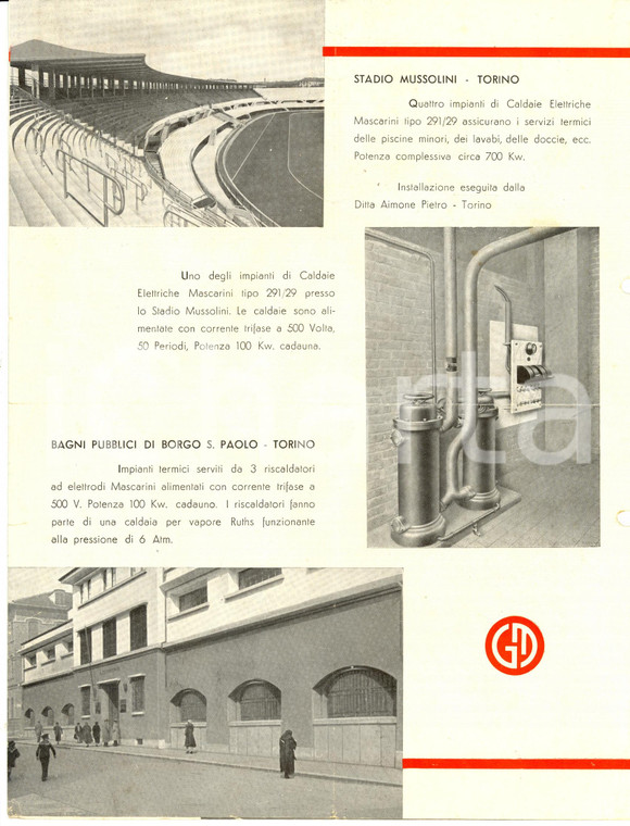 1936 TORINO Caldaie elettriche Ing. Giovanni MASCARINI *Pubblicità