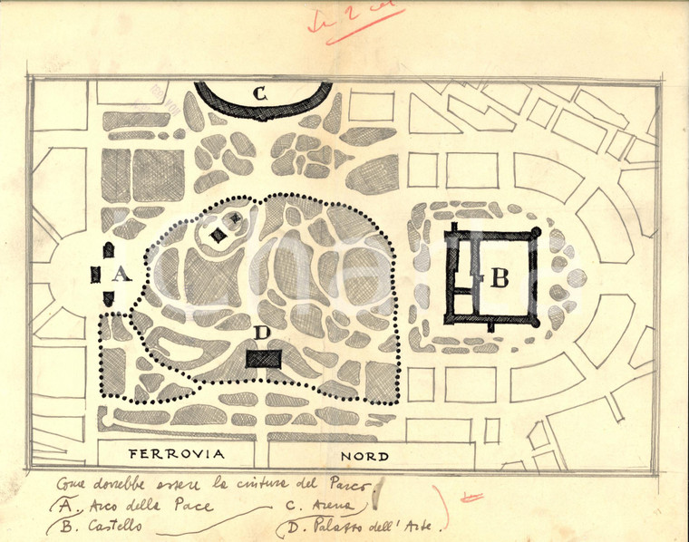 1931 MILANO Progetto cancellata Parco Sempione, disegno