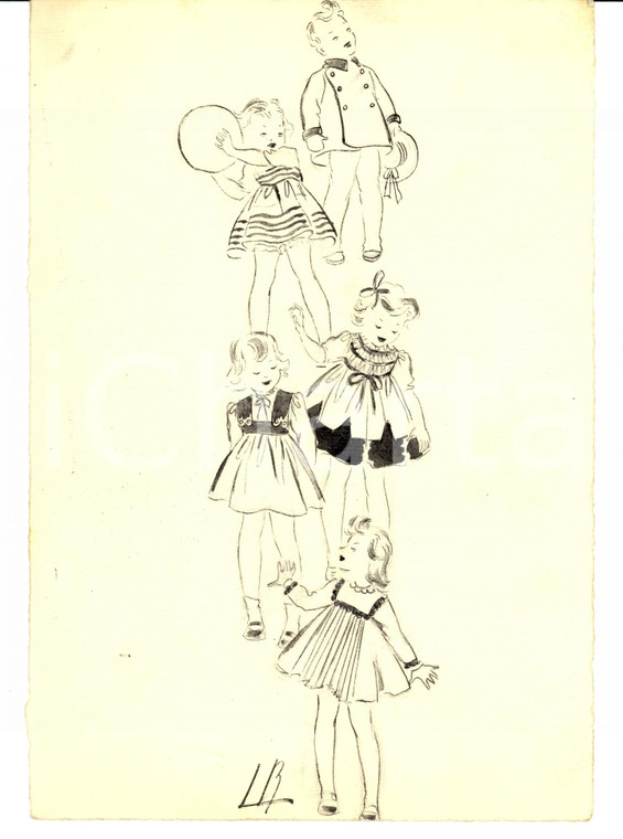 1939 Moda ANNI '30 Abbigliamento bambino Bozzetto AUTOGRAFO