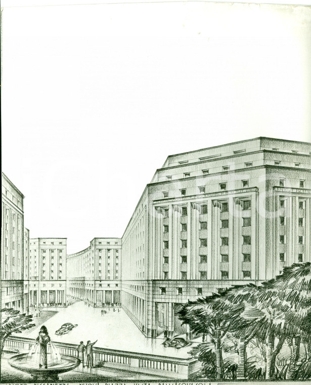 1939 GENOVA Nuova Piazza vista dall'ACQUASOLA *FOTO COEVA DI DISEGNO