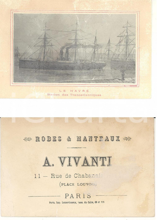 1900 ca PARIS A. VIVANTI Robes et manteaux *Cartoncino PUBBLICITARIO LE HAVRE 