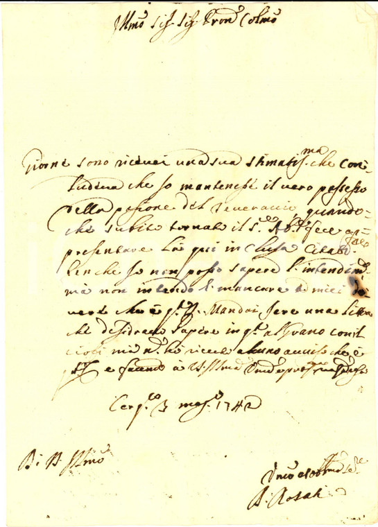 1742 CERQUETO (PG) Domenico ROSATI mantiene terra IL TENERACCIO *Lettera